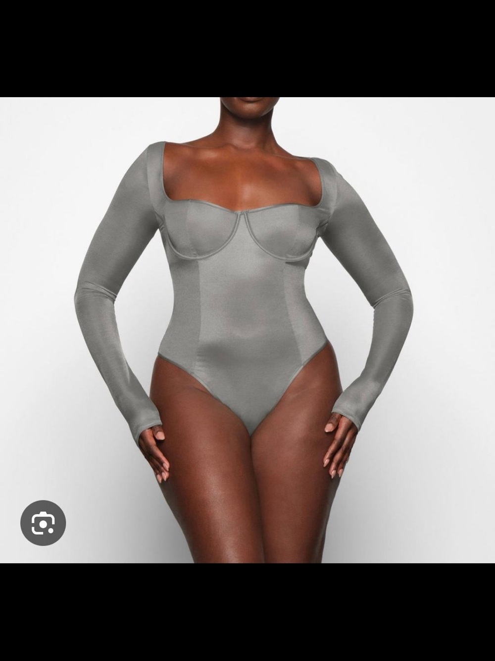 SKIMS Long-Sleeve Square-Neck Bodysuit in Gray